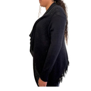 Black knit sweater with frayed edges
